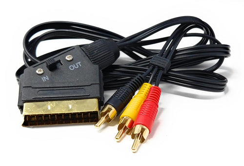 DRUT 1.5m Switchable SCART to 3 x RCA Audio/Video Cable – Compatible with TV, DVD, VCRs, & Game Consoles 5ft