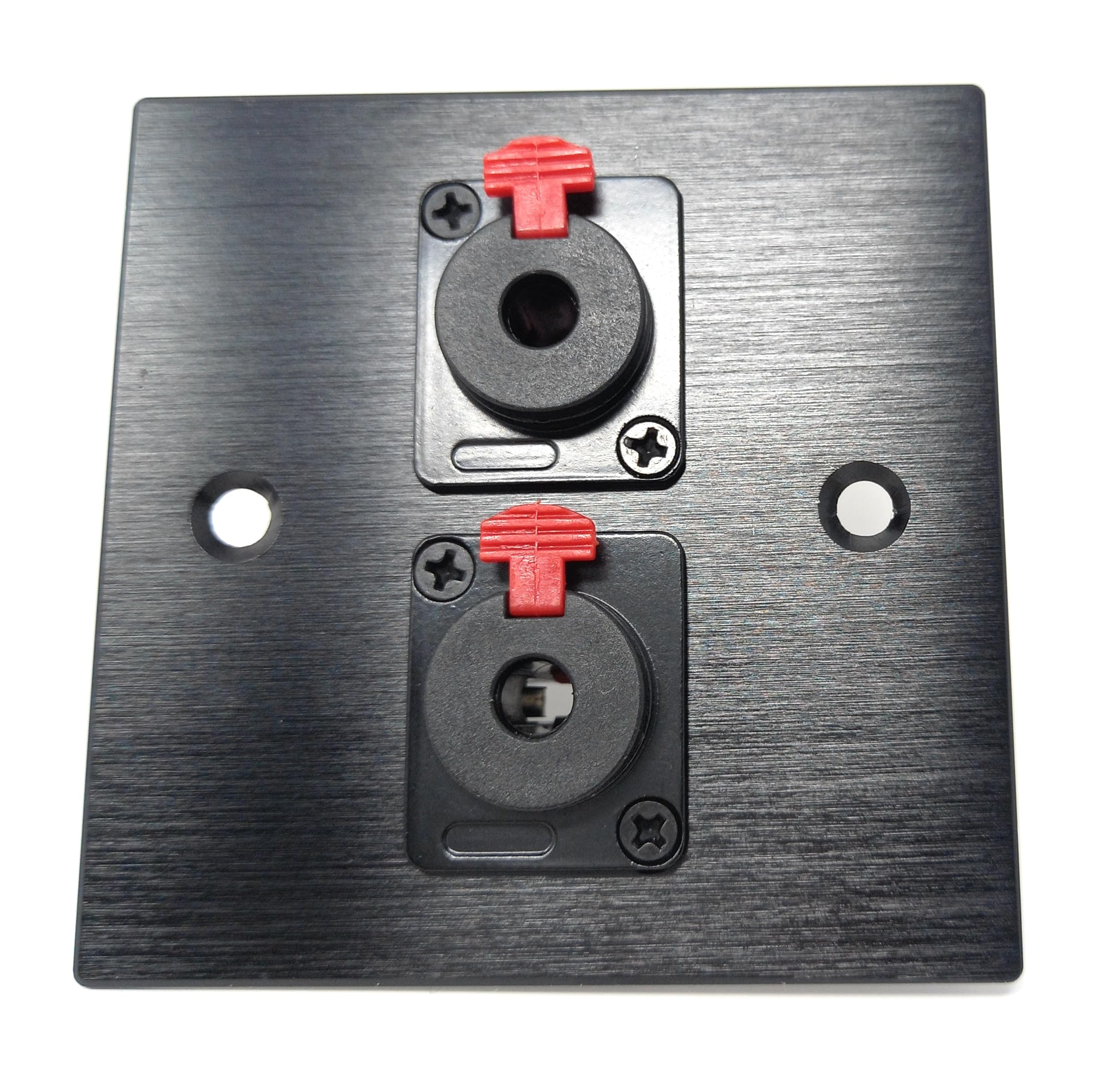 Brushed Aluminium Double 6.35mm Jack Socket (Soldering Ends) D-Series Wall Faceplate – Durable Metal Outlet with Screws
