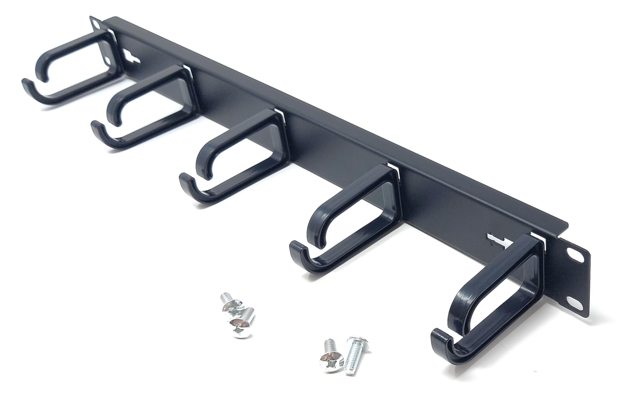 1U 19" Horizontal Cable Management Bar Cable Tidy, With 5 Removable Plastic Holders, For Rack Mount Use, Black