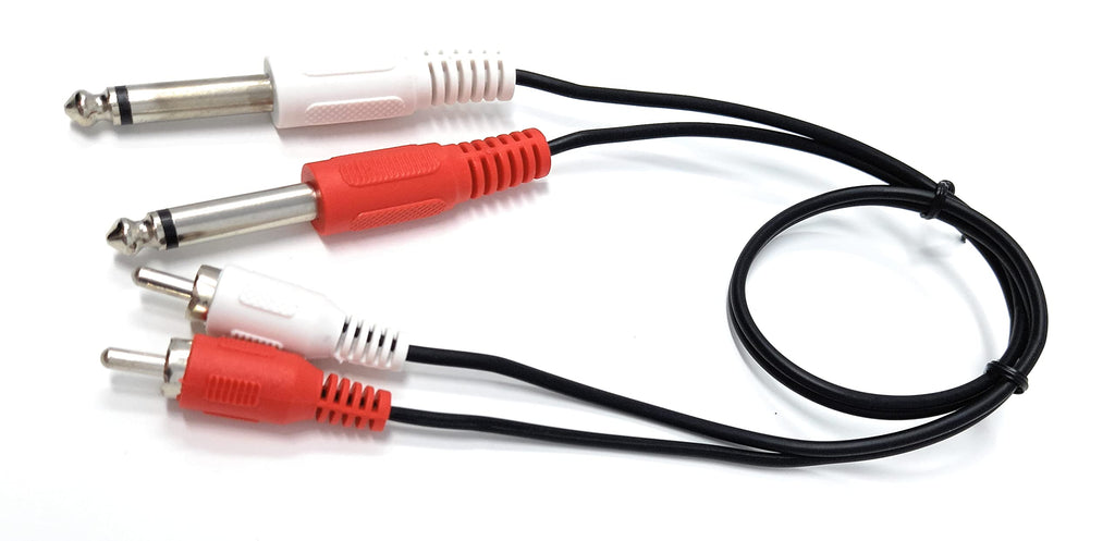 DRUT Twin 6.35mm MONO Jack Plugs to 2 x RCA Phono Plugs OFC Audio Cable Male to Male Lead