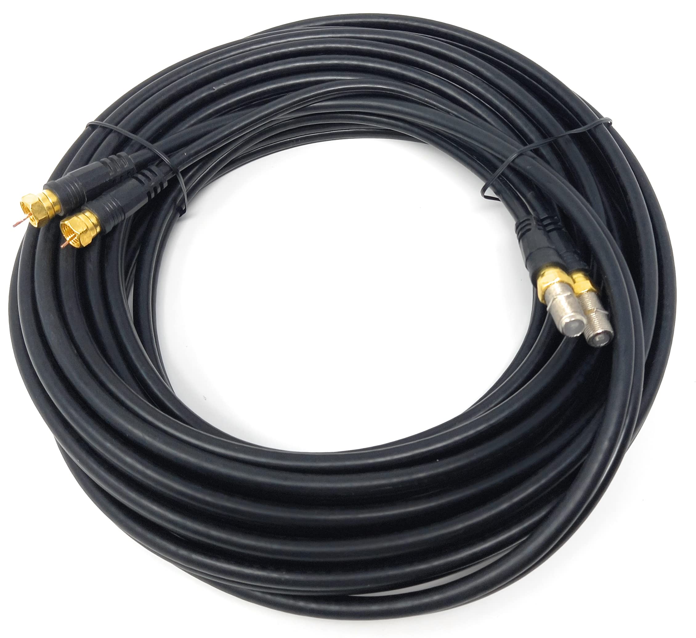 DRUT Twin Shotgun Satellite Moulded F-Type Plug to Socket RG6 Coaxial Extension Antenna Cable Lead With F-Type Couplers