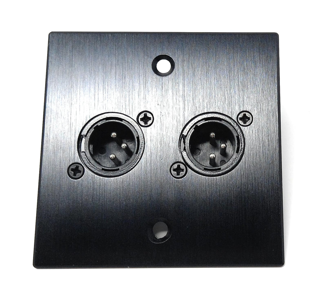 Brushed Aluminium Twin 3-Pin XLR Male D-Series Outlet Wall Faceplate – Durable Metal Plate for Audio, Amplifier, Microphone, Mixer, and Speaker Connections Cable, Screws Included