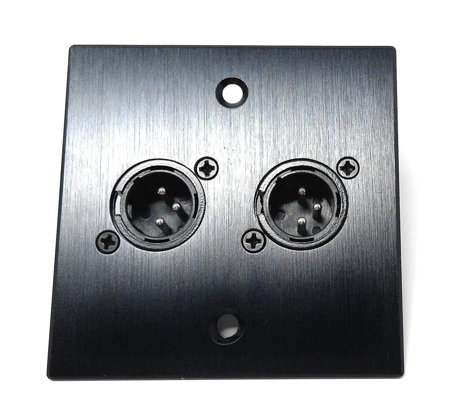 Brushed Aluminium Twin 3-Pin XLR Male D-Series Outlet Wall Faceplate – Durable Metal Plate for Audio, Amplifier, Microphone, Mixer, and Speaker Connections Cable, Screws Included