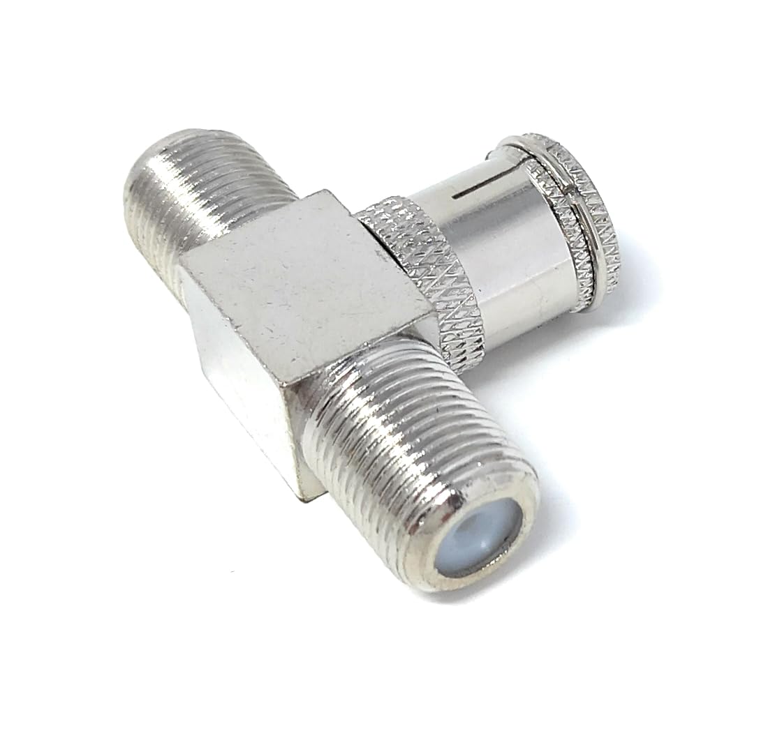 DRUT F Type Push On Male Plug to 2 x Female Screw on Sockets Adapter Antenna Cable Splitter