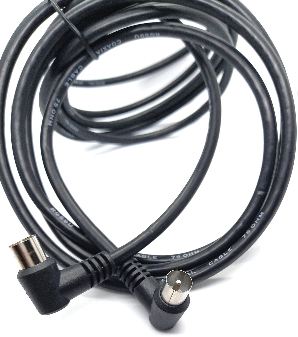 DRUT TV RF Right Angle 90' Male Plug to Male Plug Coaxial TV Freeview Cable Lead 75 Ohm