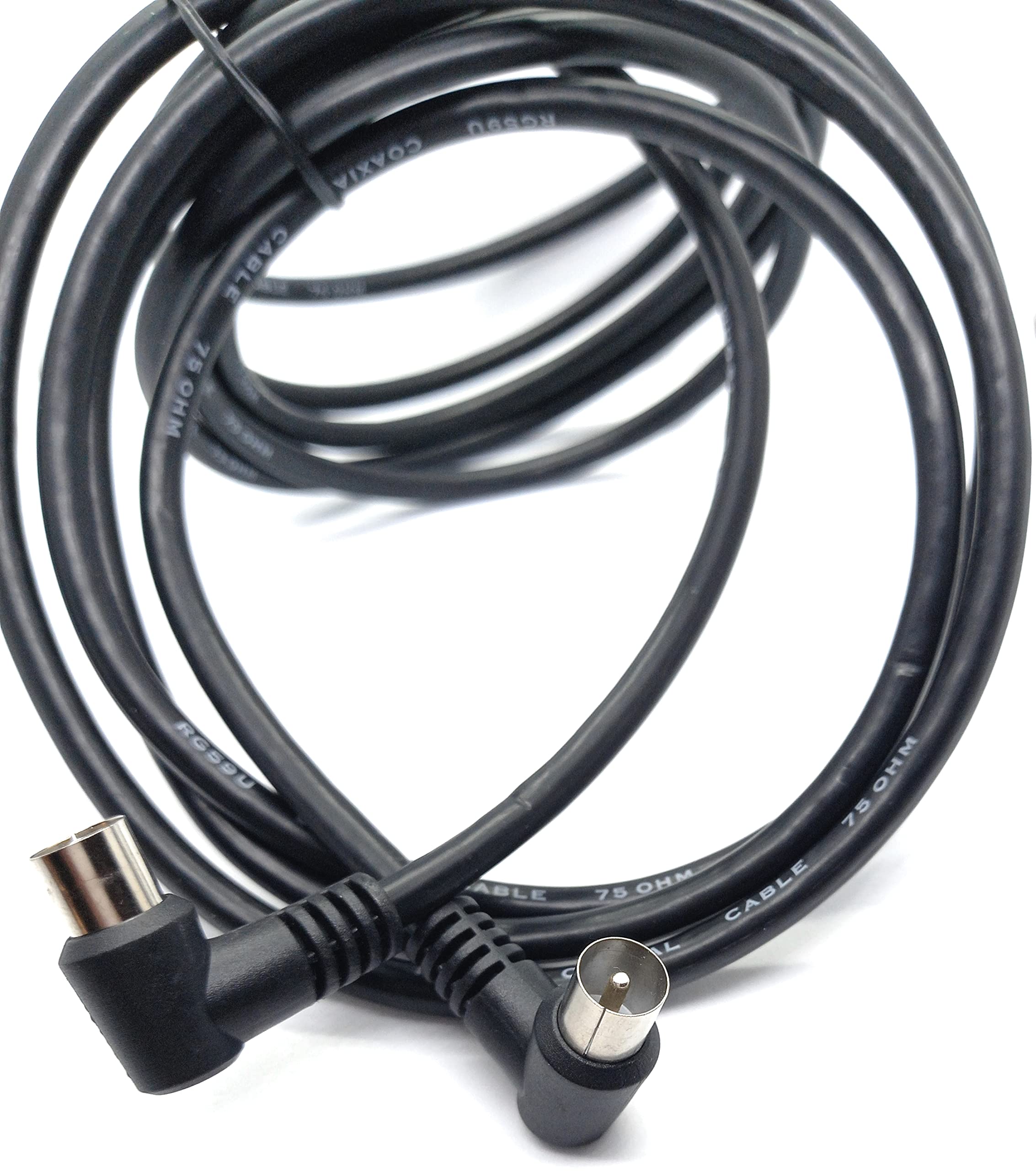 DRUT TV RF Right Angle 90' Male Plug to Male Plug Coaxial TV Freeview Cable Lead 75 Ohm