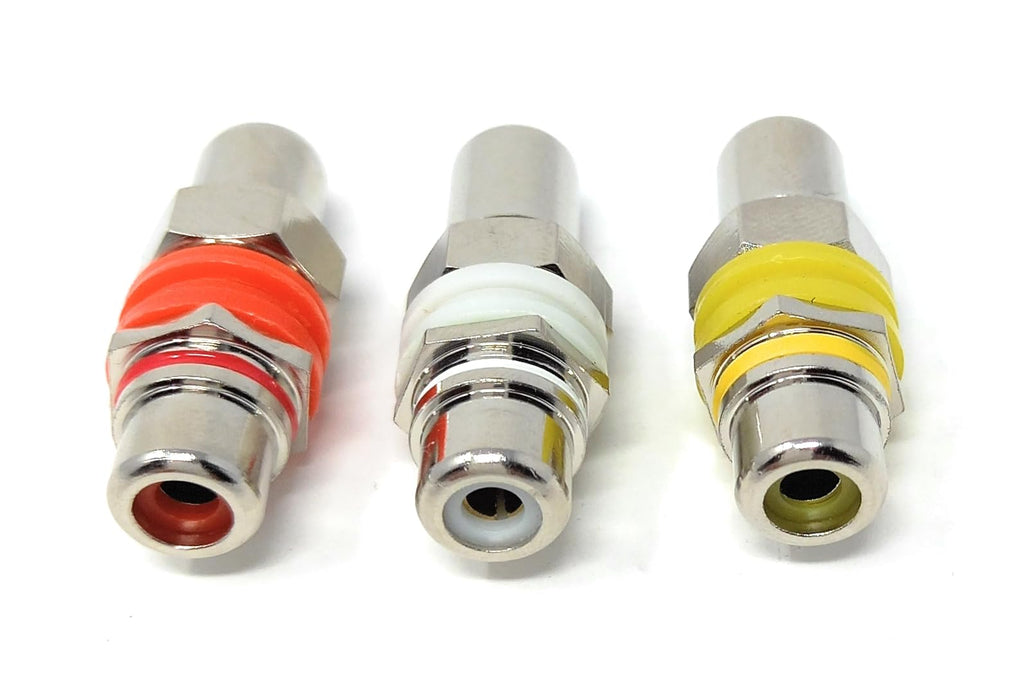 DRUT RCA Panel Mount Female to Female Audio and Video Adapter Pack – Red, White, and Yellow Color-Coded A/V Audio Plugs (Set of 3)
