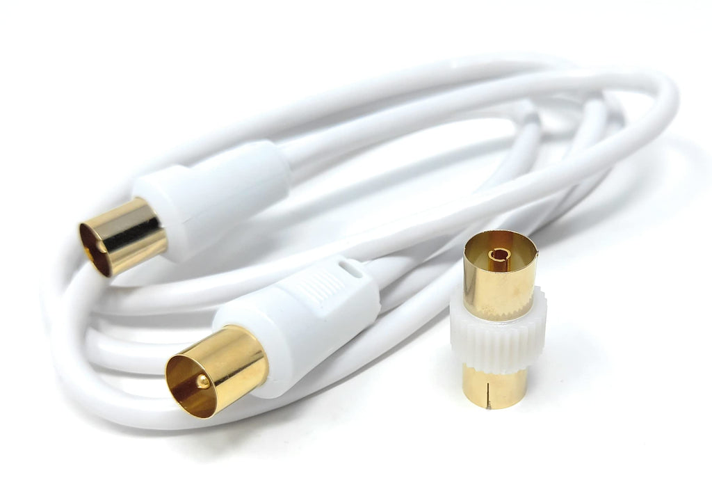 DRUT TV RF Male to Male Aerial Antenna Coaxial Cable With Female to Female Coupler, Gold Connectors 75 ohm, 3C2V