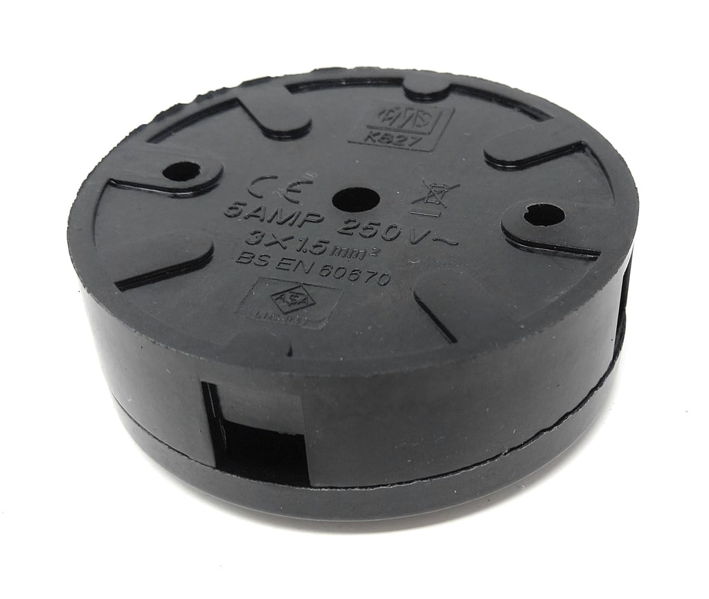 4-Terminal Round Junction Box, 5A Rated Electrical Connector Housing, 75x25mm Black Wiring Enclosure for Lighting, Power Distribution & Cable Connections, Durable Indoor/Outdoor Electrical Box