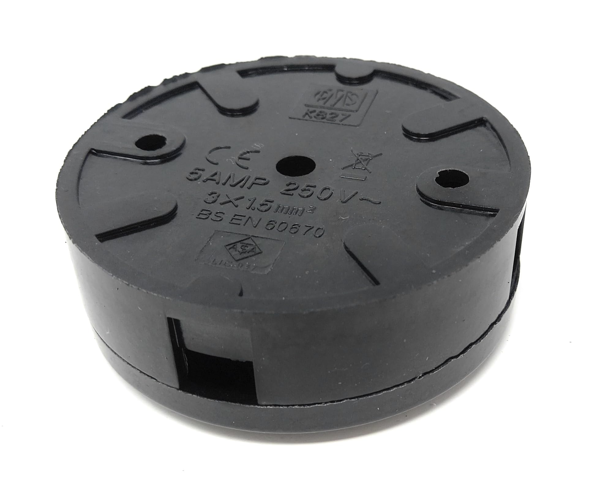 4-Terminal Round Junction Box, 5A Rated Electrical Connector Housing, 75x25mm Black Wiring Enclosure for Lighting, Power Distribution & Cable Connections, Durable Indoor/Outdoor Electrical Box