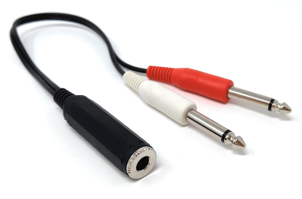 DRUT 30cm 6.35mm Mono Jack Socket to 2 x 6.35mm Mono Jack 1/4'' Plugs Adapter Cable Lead