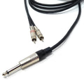 DRUT 3m 6.35mm Mono Jack to 2 x Twin RCA Phono Plugs Shielded Audio Lead, Soft Flexible Rubberised Jacket Cable 10ft
