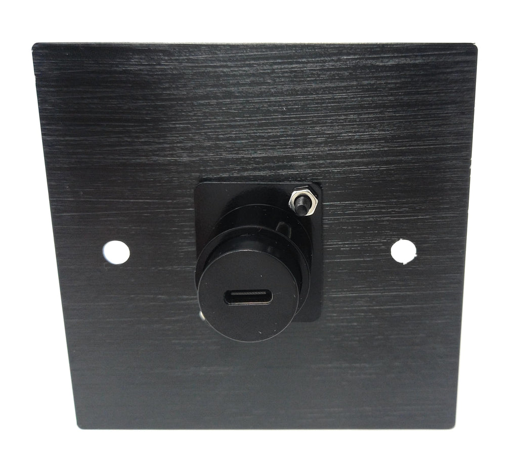Brushed Aluminium Single USB-C Socket Feedthrough D-Series Outlet Wall Faceplate – Durable Metal Plate with Screws Included