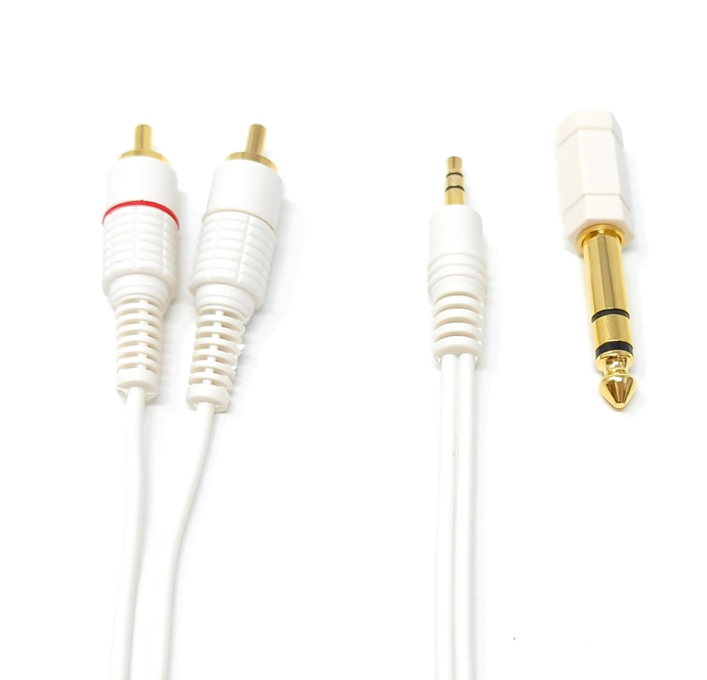 DRUT 3.5mm Stereo Jack Plug to 2 x Twin RCA Phono Y Plugs Audio AUX Cable, Lead With 6.35mm Adapter Converter Gold Ends