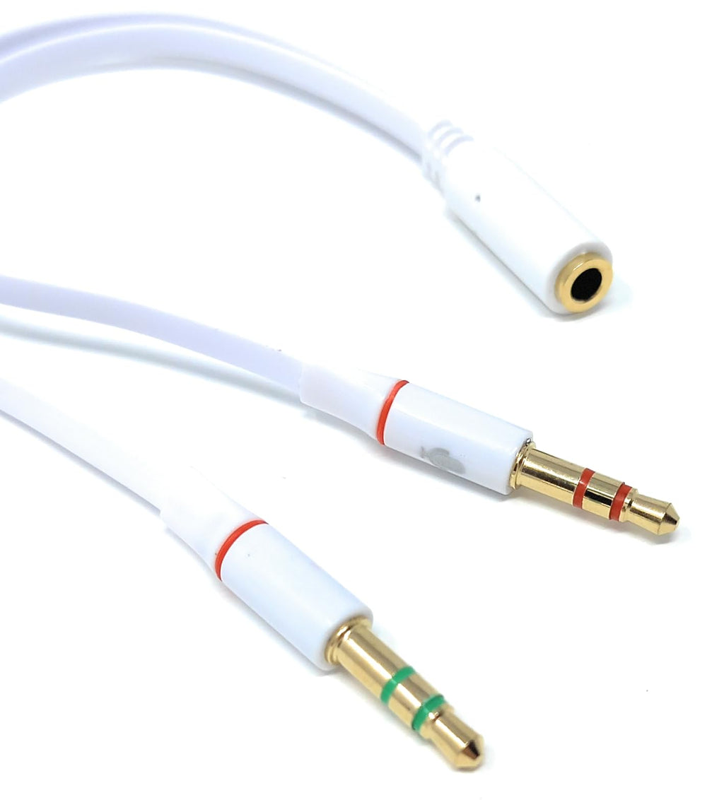 DRUT 1pcs 4 Pole 3.5mm Socket to 2x 3.5mm Plugs Headset with Microphone Converter Cable Adapter (White)