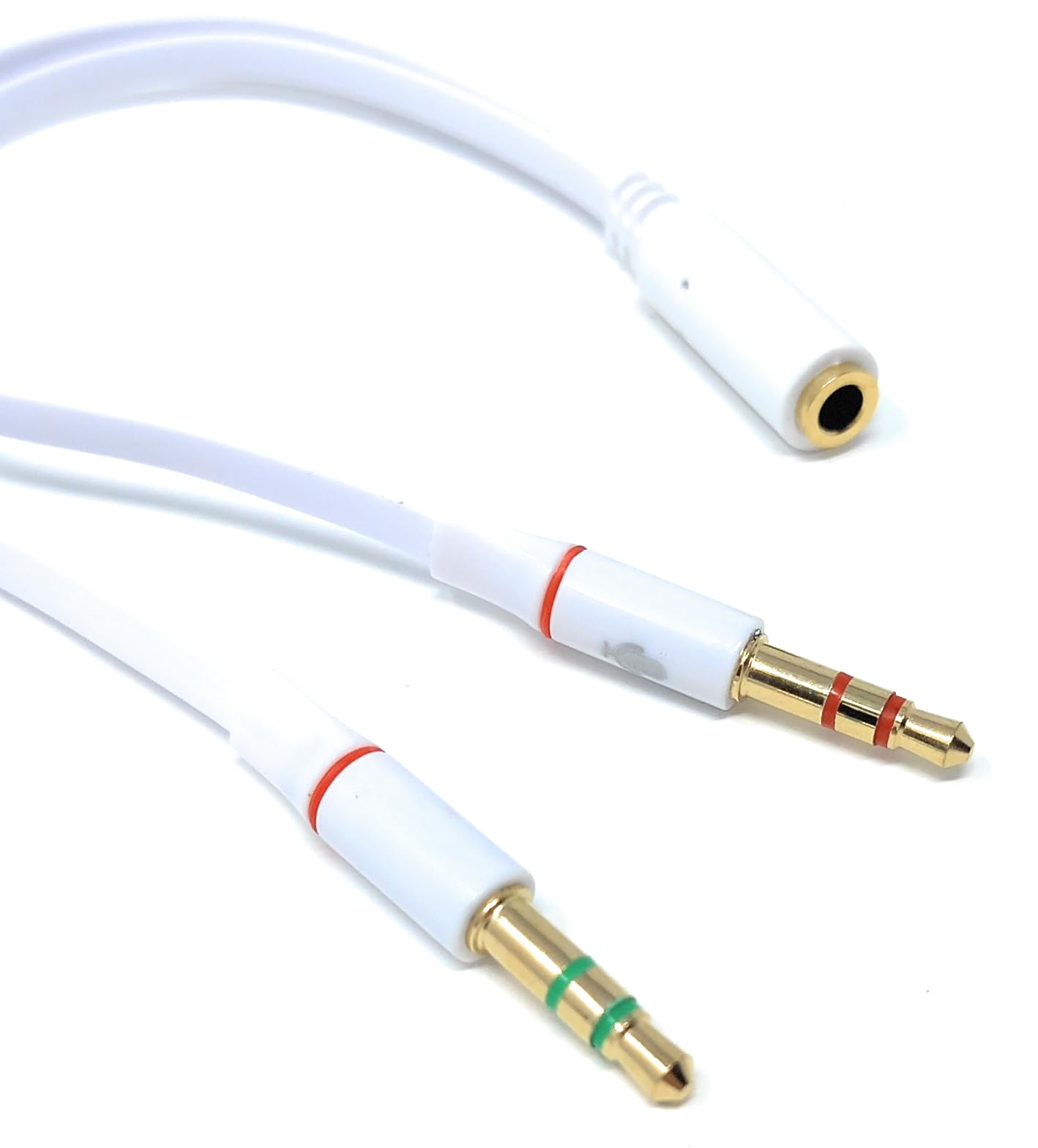 DRUT 1pcs 4 Pole 3.5mm Socket to 2x 3.5mm Plugs Headset with Microphone Converter Cable Adapter (White)