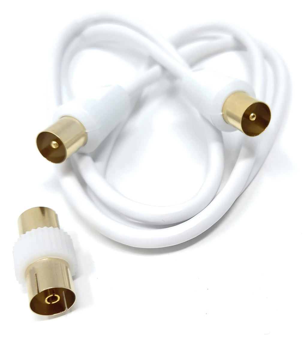 DRUT TV RF Male to Male Aerial Antenna Coaxial Cable With Female to Female Coupler, Gold Connectors 75 ohm, 3C2V