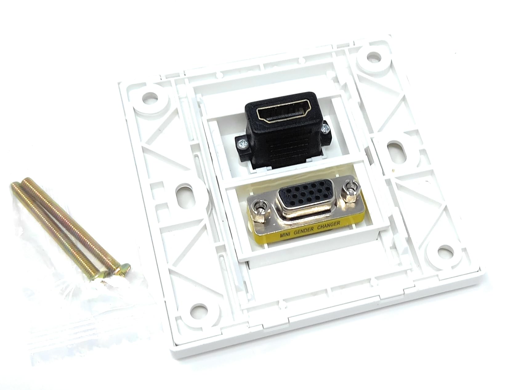 HDMI & VGA 15HD Multimedia Wall Plate Faceplate, Easy Connect, White, No Soldering Needed, 1 Gang