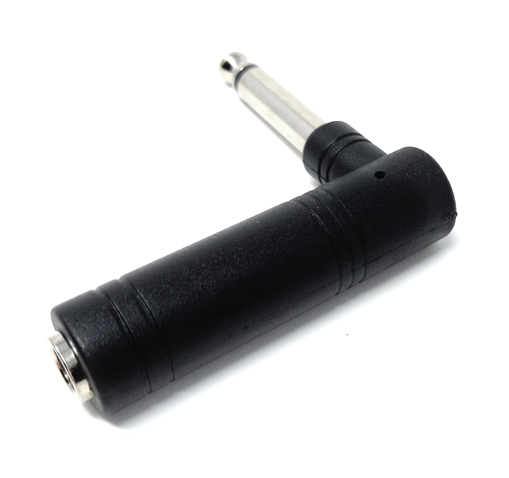 DRUT 1pcs 6.35mm Mono Right Angled Jack Plug To 6.35mm Mono Jack Socket Male to Female Cable Adapter (Silver)