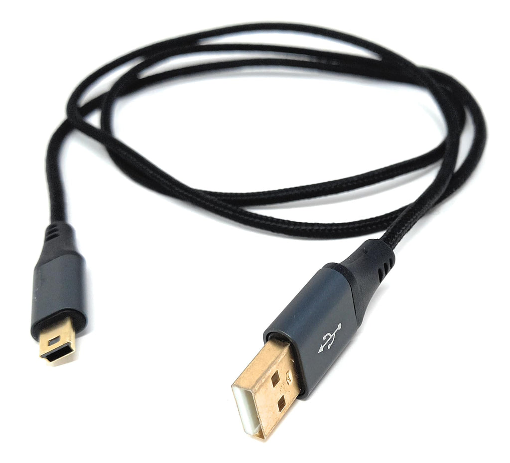 USB 2.0 A to Mini-B 5-Pin Braided Cable – Metal Ends, 24AWG Power & Data Lead, Hi-Speed Transfer