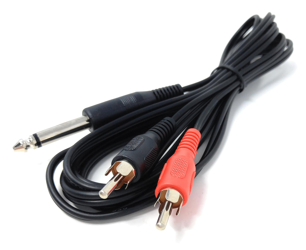 DRUT 6.35mm Mono TS Jack to 2 x RCA Phono Plug to Plug Lead, Audio Cable