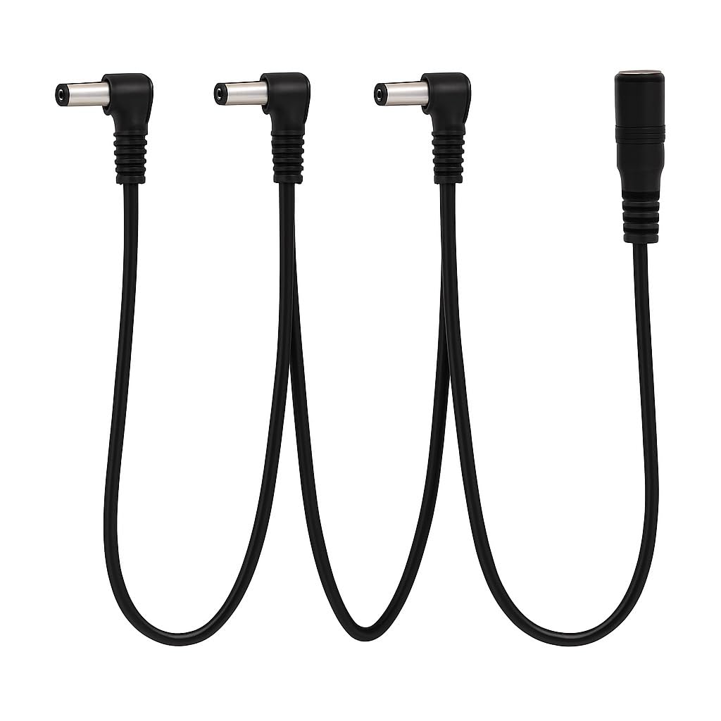 DRUT Guitar Pedal Daisy Chain Power Cable – Right Angle 5.5 x 2.1mm Splitter, 9V Power Supply Cord for Effects Pedals, Pedalboards & Guitar Accessories