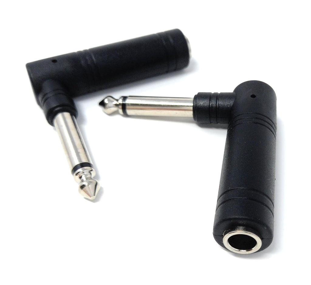 DRUT 2pcs 6.35mm Mono Right Angled Jack Plug To 6.35mm Mono Jack Socket Male to Female Cable Adapter (Silver)