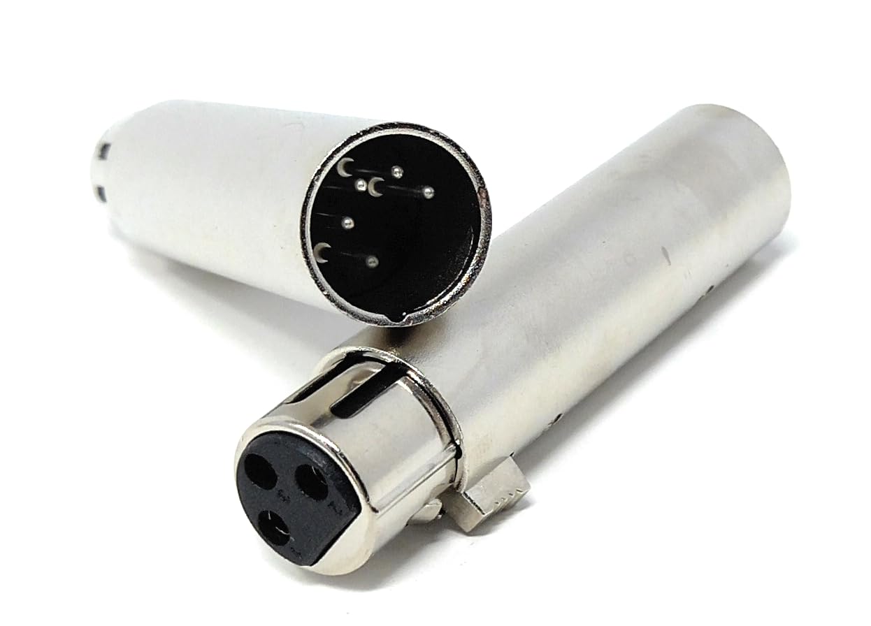 5-Pin XLR Male to 3-Pin XLR Female DMX Converter Adapter – Audio Connector for DMX Stage Lighting, Dimmer Console, Microphone