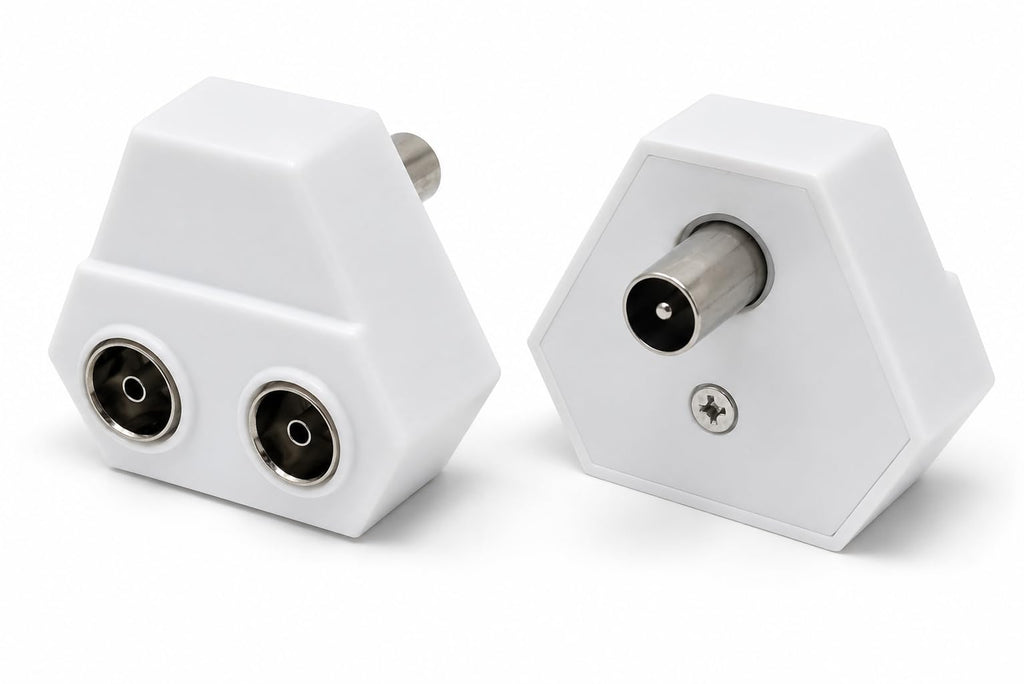 DRUT TV RF Aerial Antenna Coax Splitter, 1 Male to 2 Way Female Sockets Adapter Connector Joiner