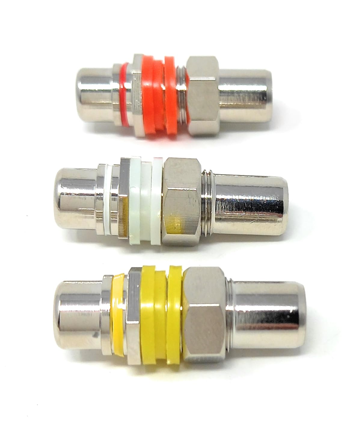 DRUT RCA Panel Mount Female to Female Audio and Video Adapter Pack – Red, White, and Yellow Color-Coded A/V Audio Plugs (Set of 3)