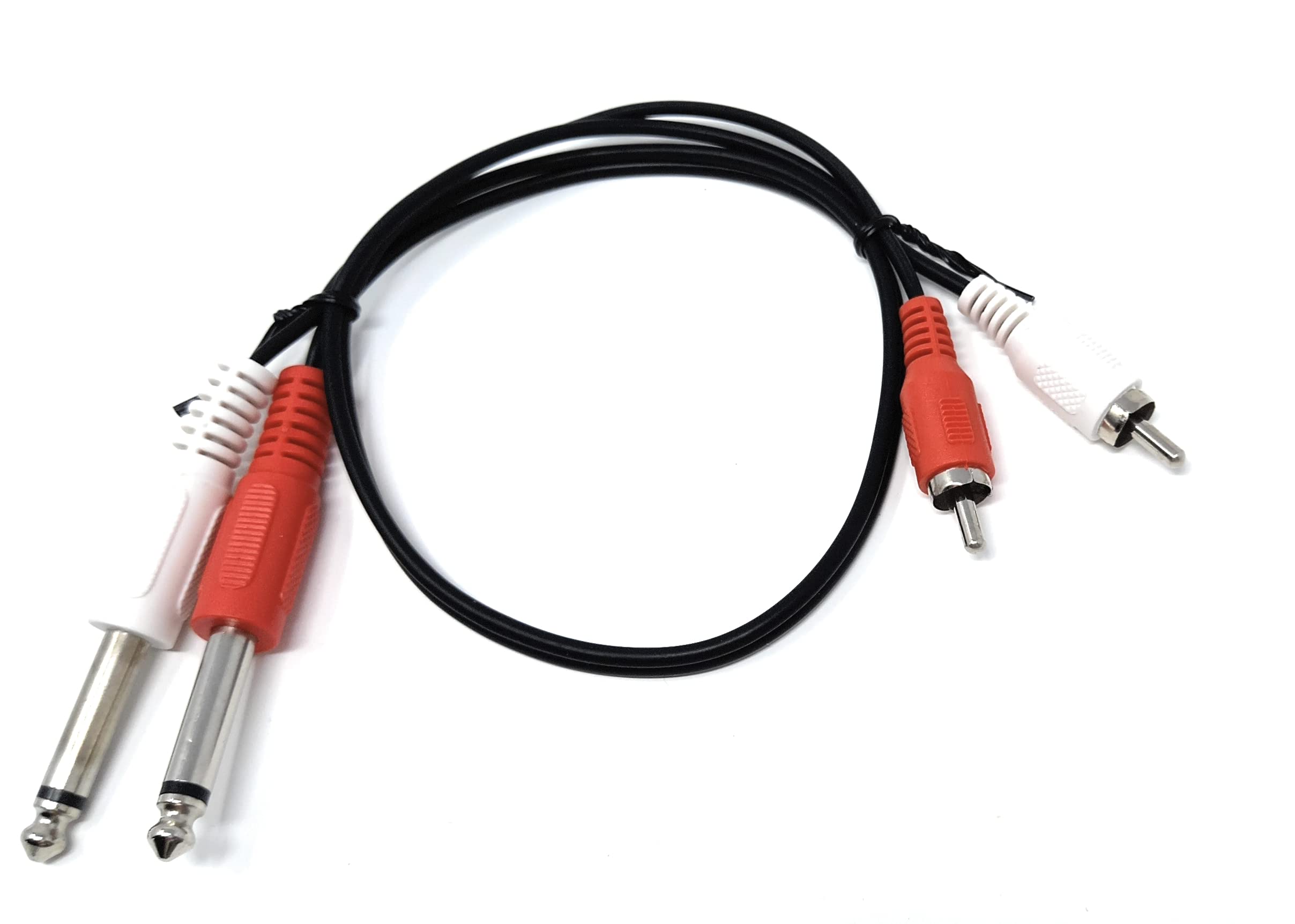 DRUT Twin 6.35mm MONO Jack Plugs to 2 x RCA Phono Plugs OFC Audio Cable Male to Male Lead
