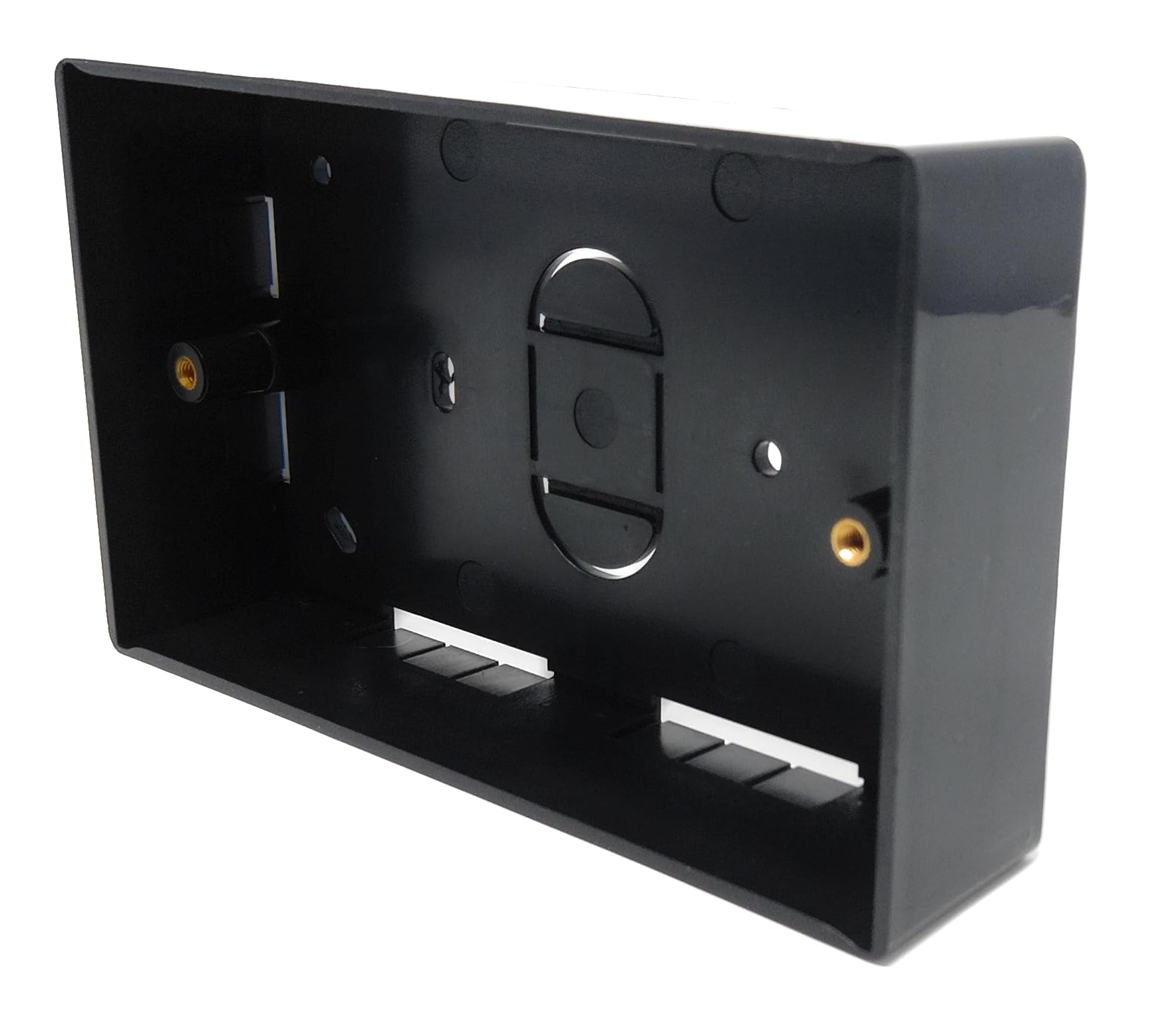 2 Gang Surface Mount Back Box Pattress, Black, 147mm x 86mm x 32mm Durable Electrical & Network Faceplate Mounting Solution