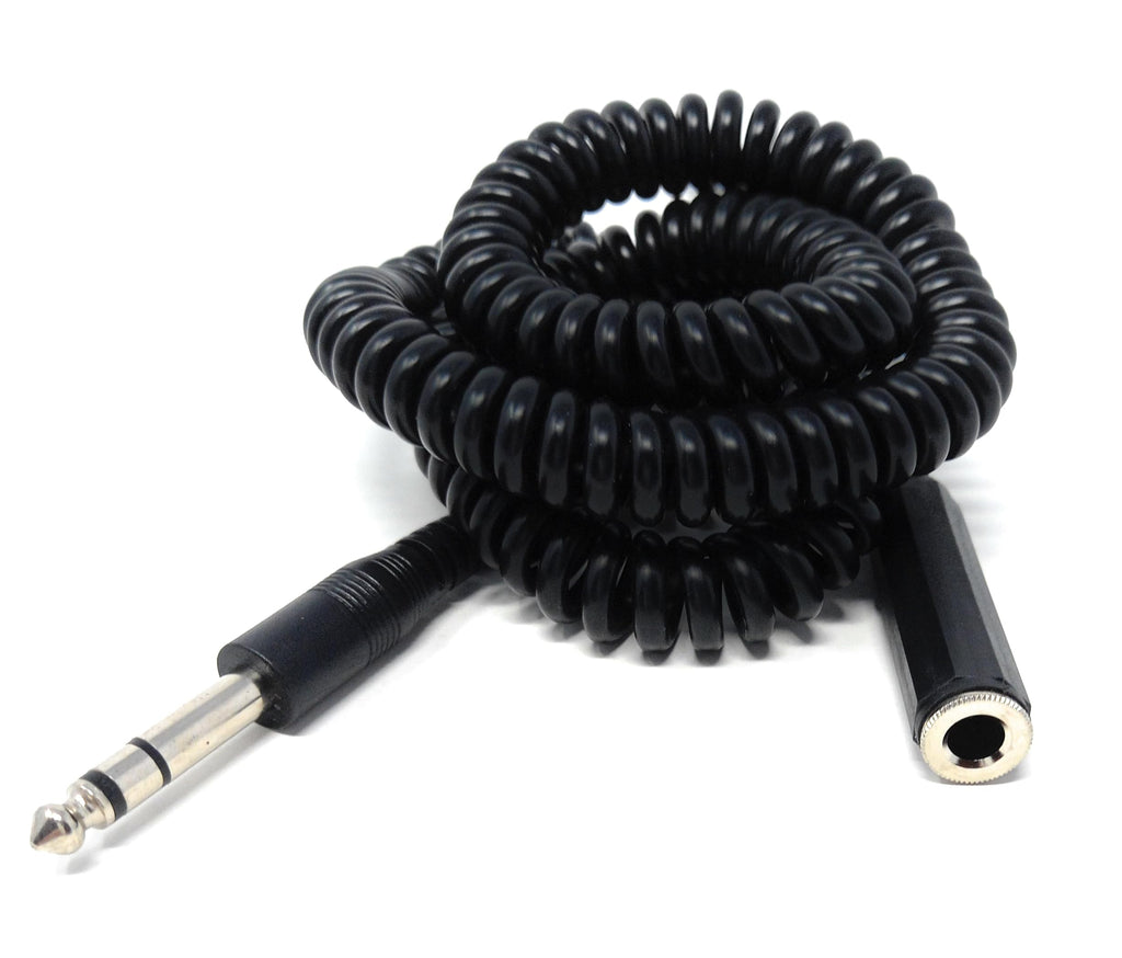 DRUT 5m 6.35MM Coiled Stereo TRS Jack Extension (Male to Female) Screened Audio Cable Cord for Headphones, Music Instruments 16.5ft