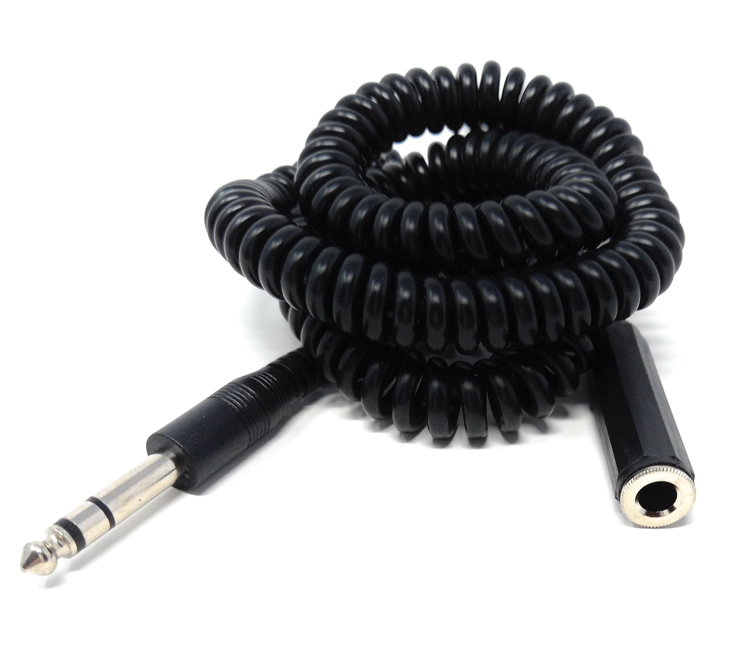 DRUT 5m 6.35MM Coiled Stereo TRS Jack Extension (Male to Female) Screened Audio Cable Cord for Headphones, Music Instruments 16.5ft