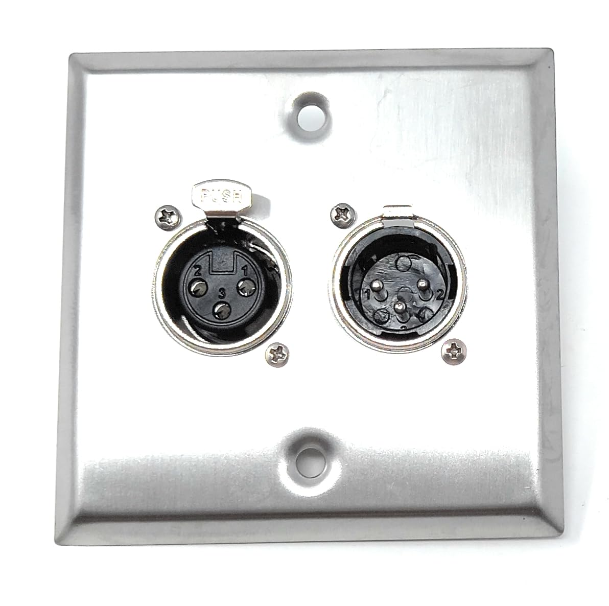 XLR Wall Plate – 3-Pin Single Gang Faceplate with 1 Male & 1 Female Socket, Stainless Steel Audio Panel with Soldering Ends for Mic, Mixer, Speaker & Amplifier