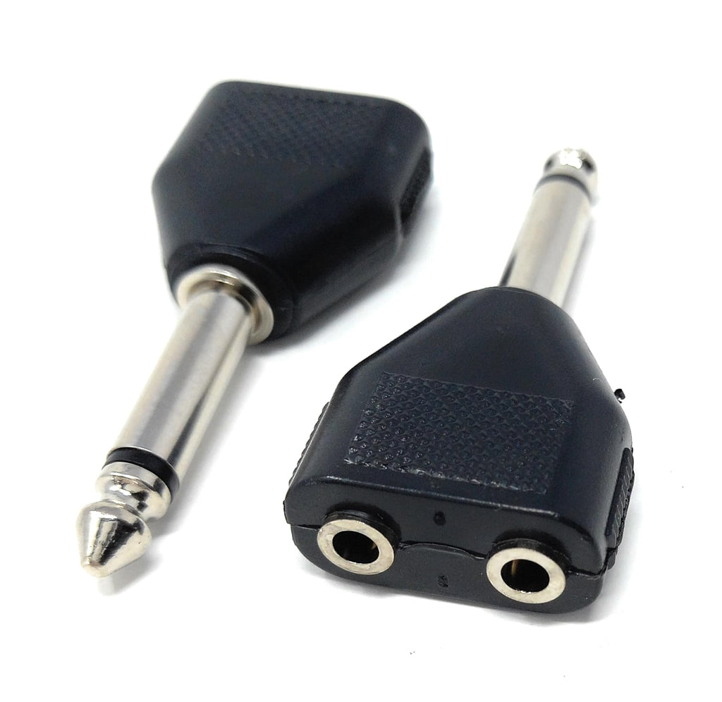 DRUT 6.35mm Mono Jack to 2 x 3.5mm Mono Jacks Sockets Plugs T Splitter Cable Adapter