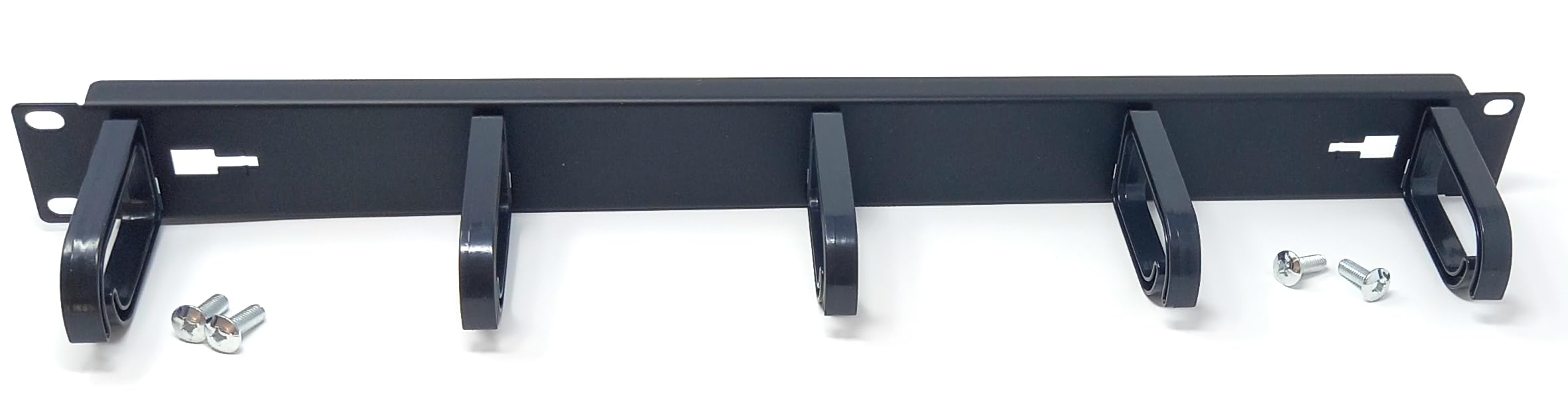 1U 19" Horizontal Cable Management Bar Cable Tidy, With 5 Removable Plastic Holders, For Rack Mount Use, Black