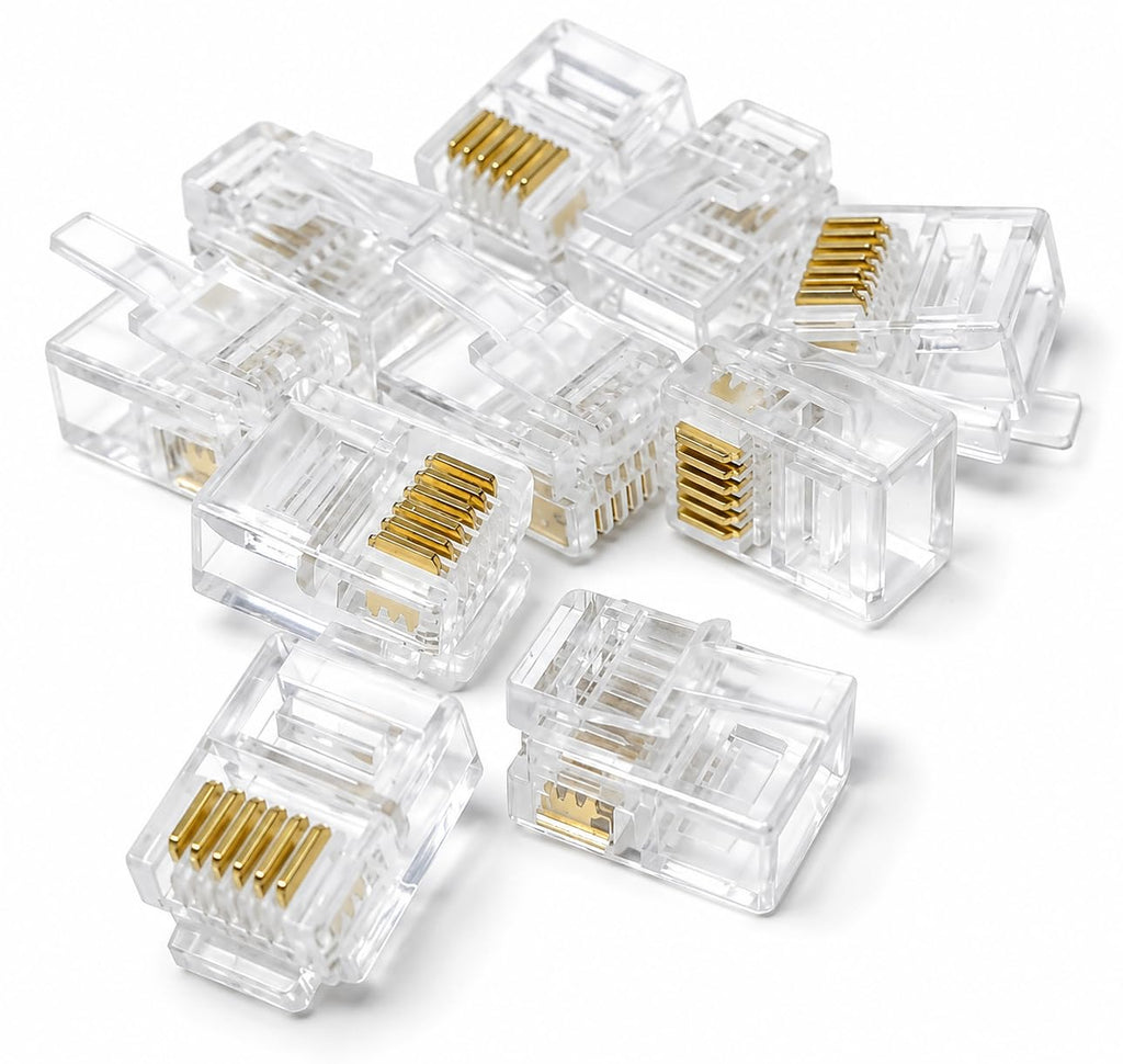 DRUT 10pcs. RJ12 (RJ11) 6p6c Crimps Plug Ends ADSL VDSL Telephone Cable Connectors Plugs 6Pin, 6 Position 6 Conductor