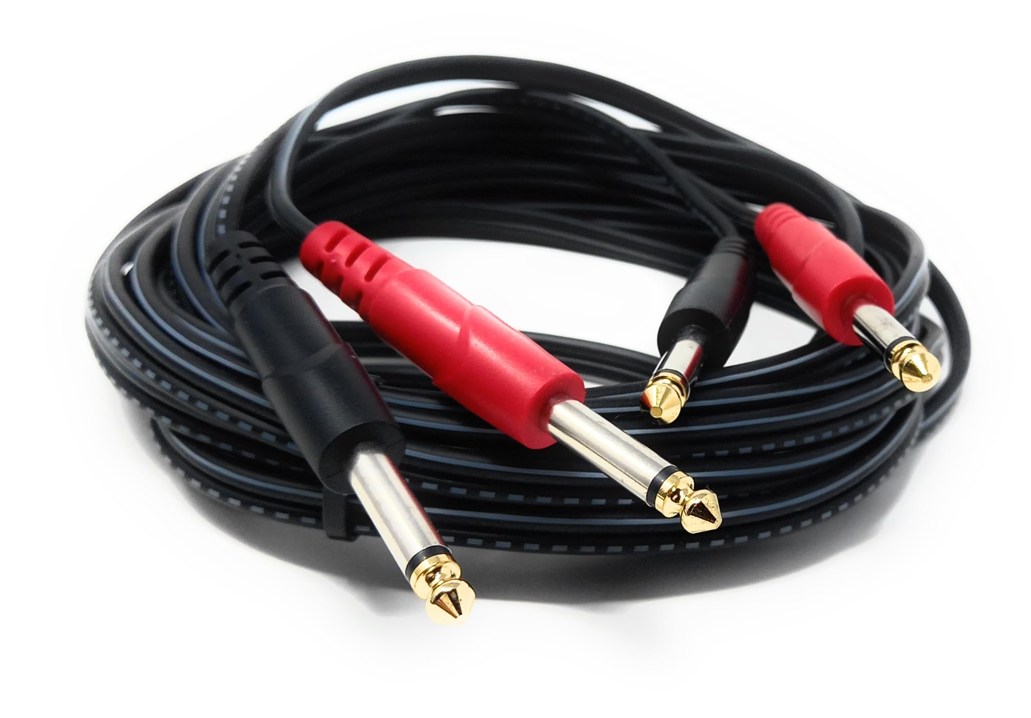 DRUT 2x 6.35mm (1/4") Mono Jack to 2x 6.35mm Mono TS Jack Audio Cable – Twin Signal Patch Lead for Mixers, Controllers, DJ & Audio Equipment, Gold Ends