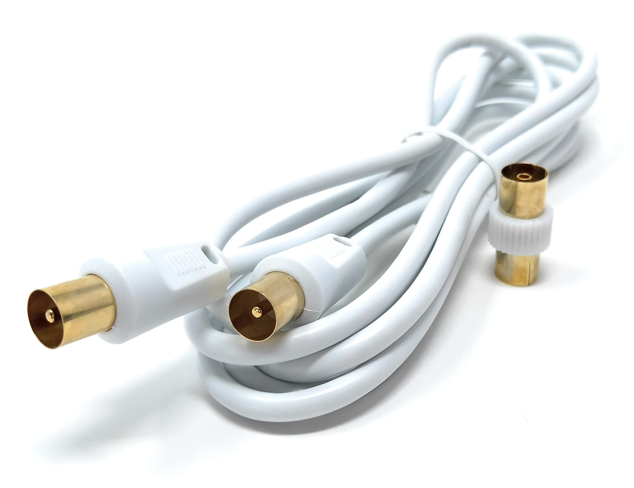 DRUT TV RF Male to Male Aerial Antenna Coaxial Cable With Female to Female Coupler, Gold Connectors 75 ohm, 3C2V