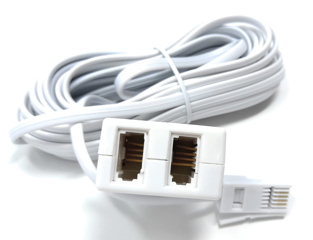 Twin BT Extension Lead, One Jack to Two Sockets, Double Telephone Splitter Cable