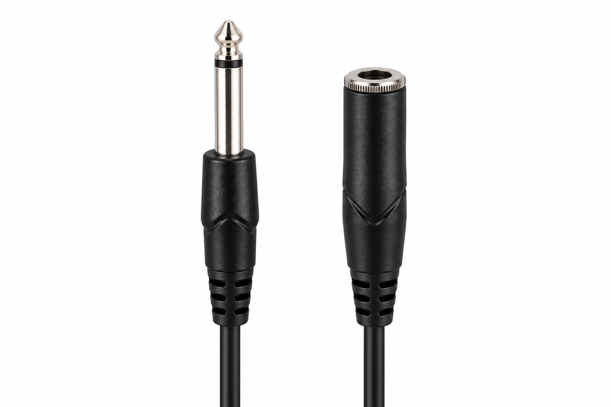 6.35mm mono TS jack plug to 6.35mm mono socket extension cable