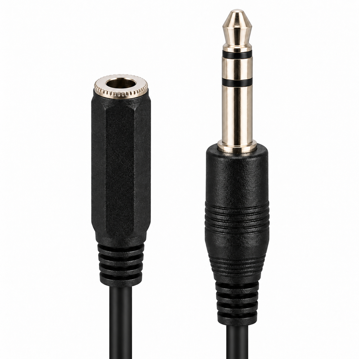 6.35mm stereo TRS jack plug to black female socket extension cable