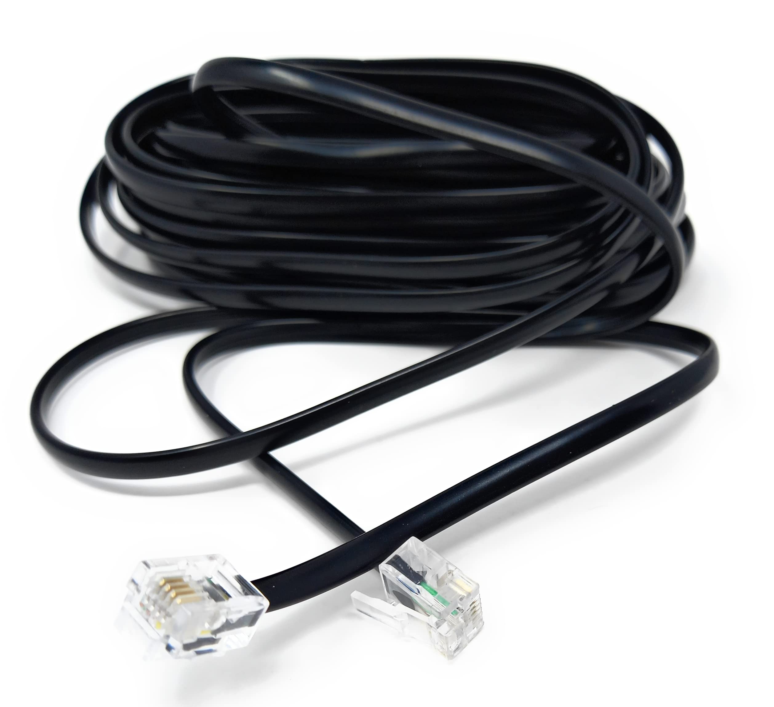 DRUT RJ11 to RJ11 Telephone Landline Cable ADSL (6P4C) Flat Lead High Speed BT Internet Broadband Male to Male Router, Modem, Phone Extension Wire