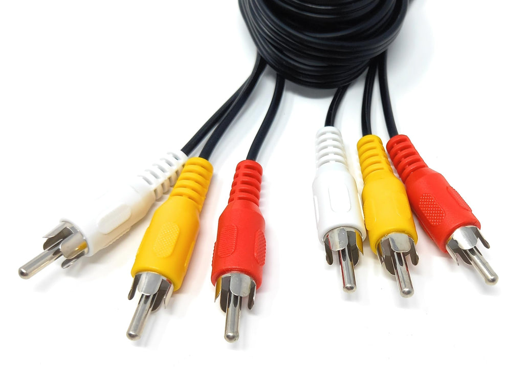 DRUT Triple 3 x RCA to RCA Phono Plugs to Plugs Composite, Audio Video Male to Male Cable Lead Nickel Contacts
