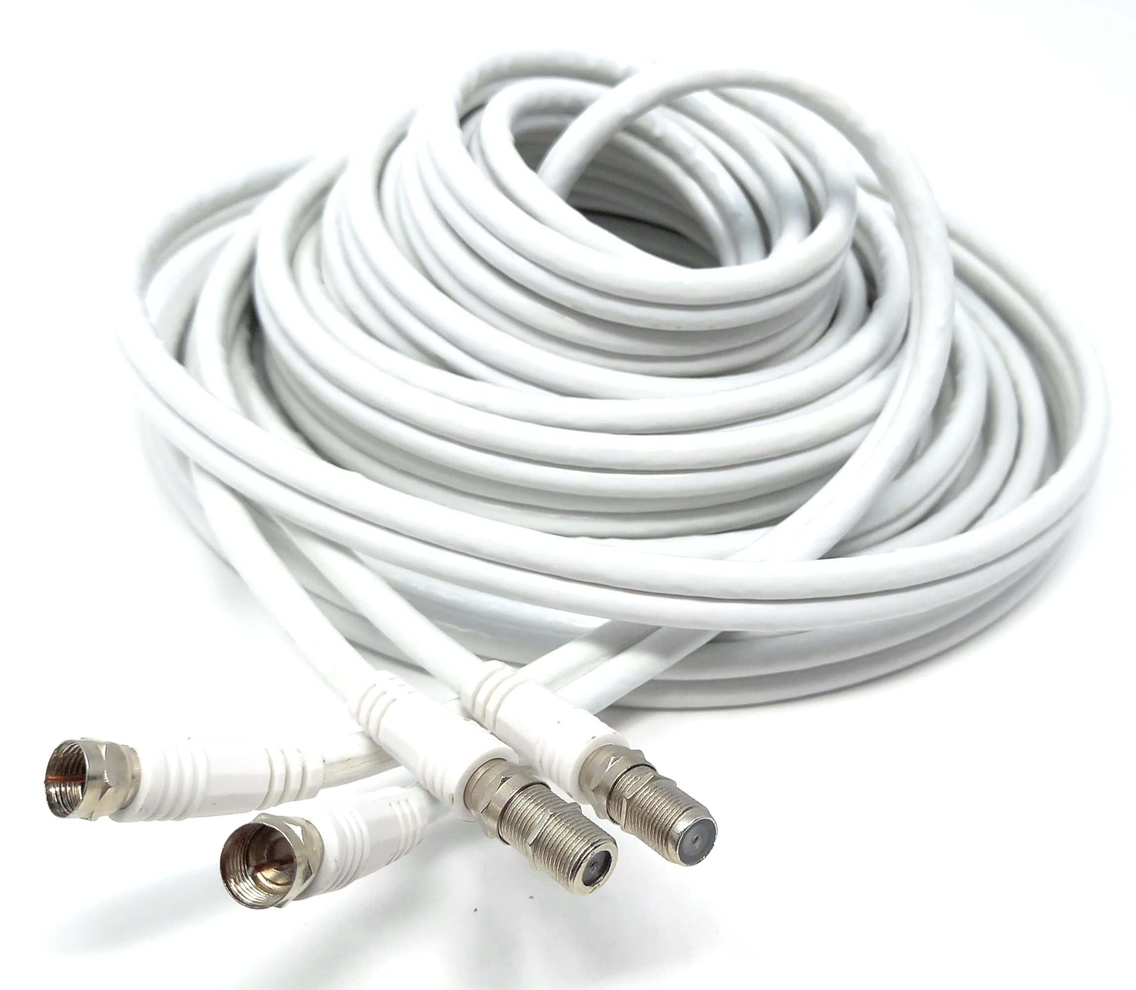 DRUT Twin Shotgun Satellite Moulded F-Type Plug to Socket RG6 Coaxial Extension Antenna Cable Lead With F-Type Couplers