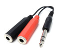 DRUT 6.35mm Stereo Jack Plug to Twin 2 x 6.35mm Mono Sockets Audio Cable Splitter Adapter