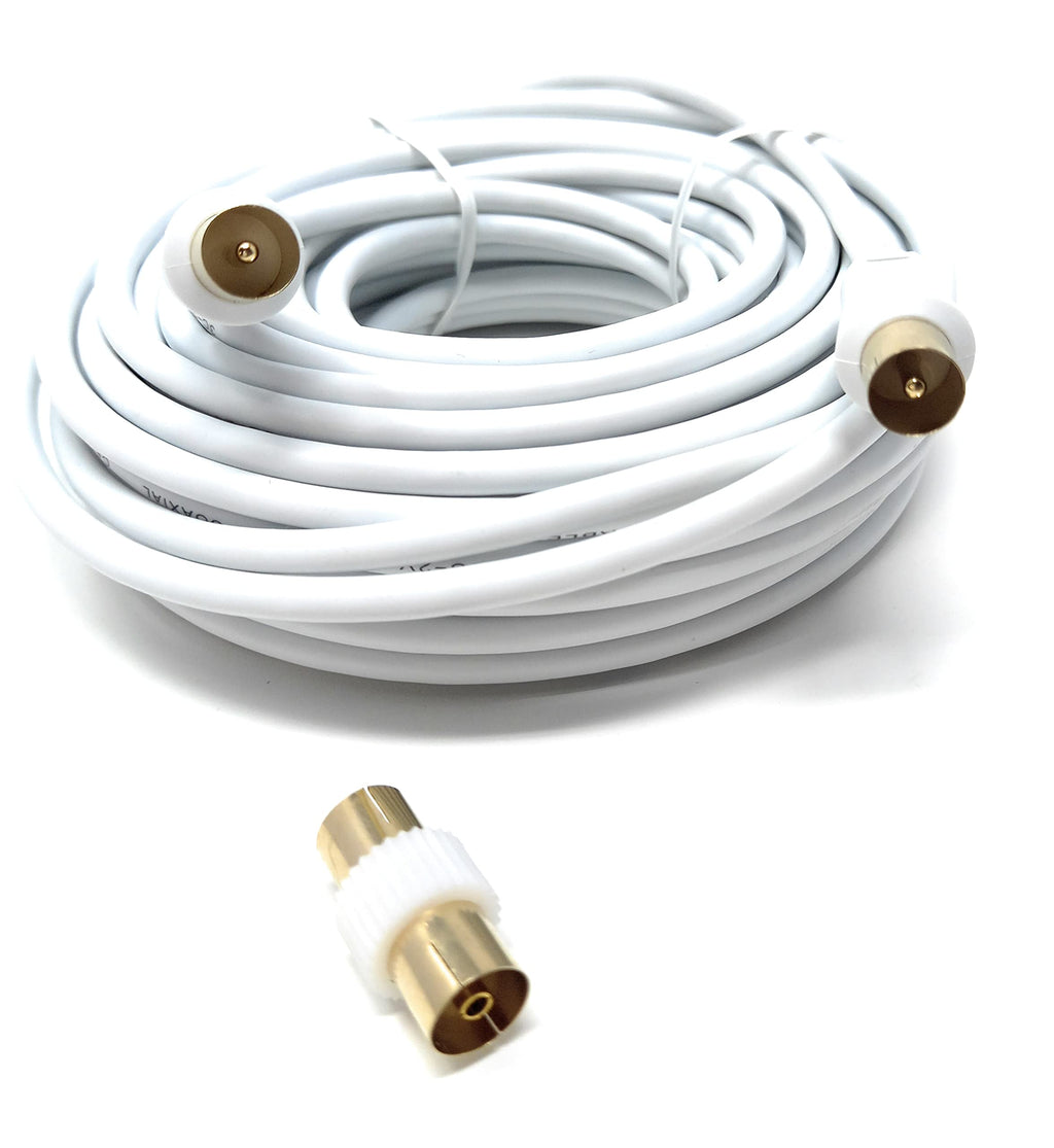 DRUT TV RF Male to Male Aerial Antenna Coaxial Cable With Female to Female Coupler, Gold Connectors 75 ohm, 3C2V