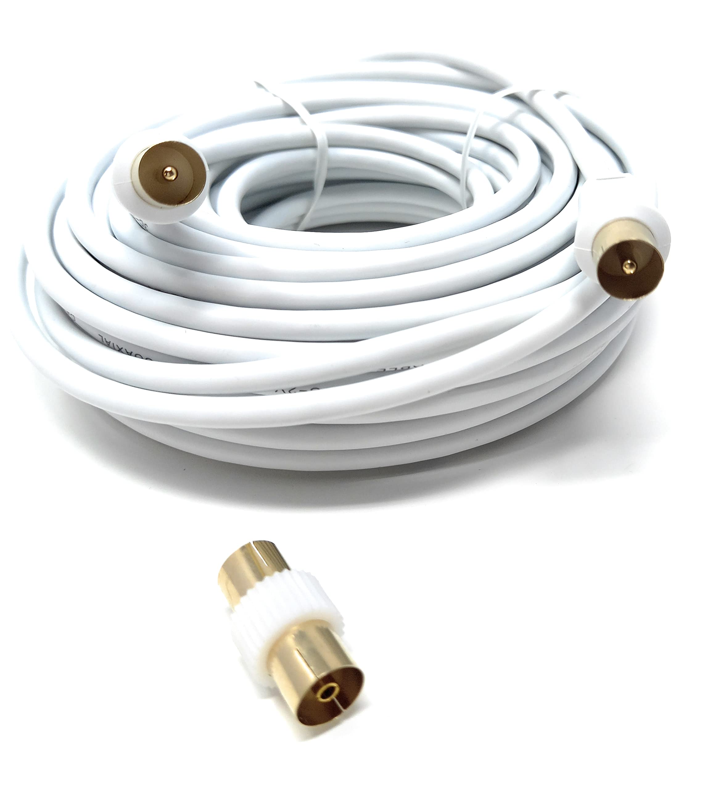 DRUT TV RF Male to Male Aerial Antenna Coaxial Cable With Female to Female Coupler, Gold Connectors 75 ohm, 3C2V