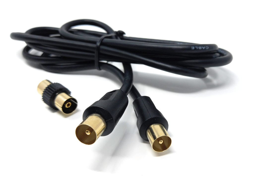 DRUT TV RF Male to Male Aerial Antenna Coaxial Cable With Female to Female Coupler, Gold Connectors 75 ohm, 3C2V